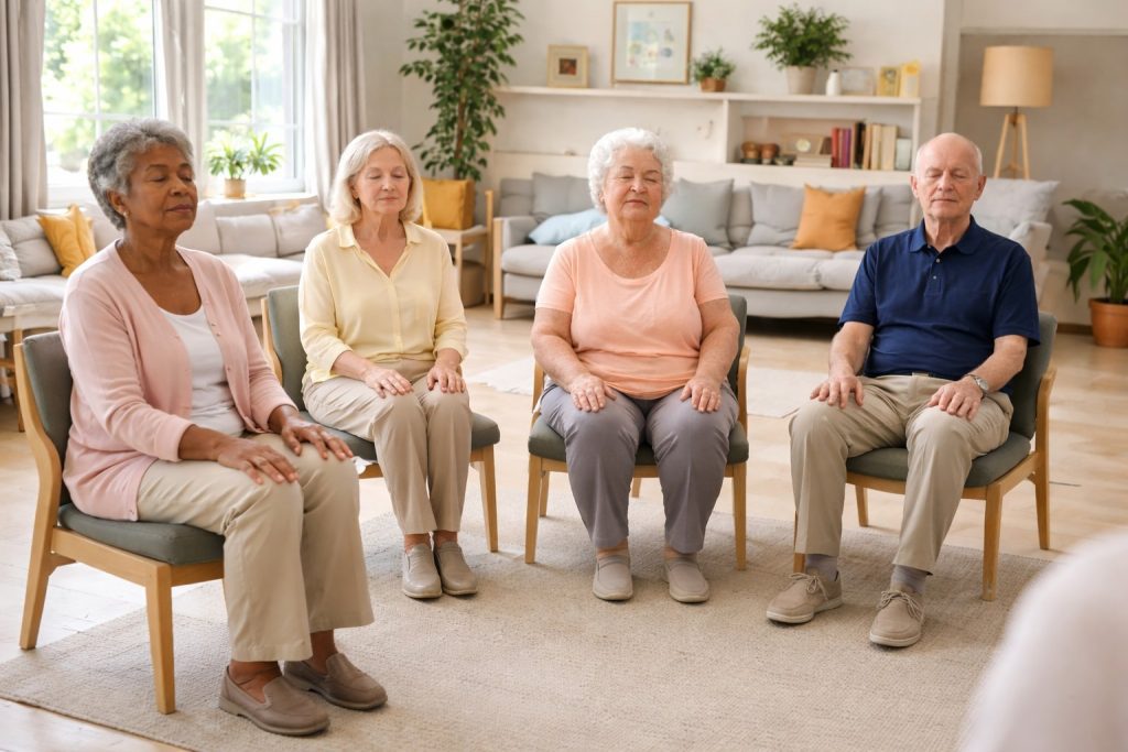 photo d'un groupe pour une prestation de groupe dans une résidence sénior