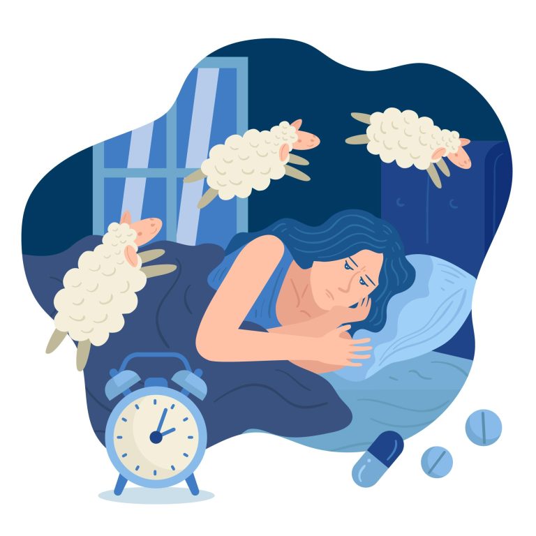 image d'une femme comptant les moutons, illustration du thème sophrologue et sommeil